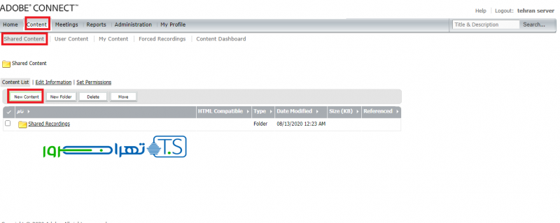 اشتراک گذاری از پنل ادوب کانکت توسط ادمین