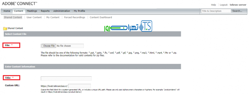 اشتراک گذاری از پنل ادوب کانکت توسط ادمین