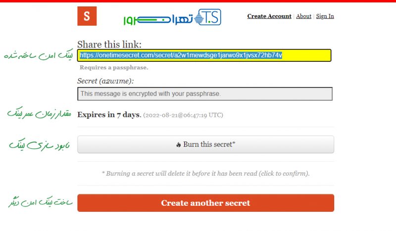 آموزش تصویری استفاده از سرویس آنلاین One-Time Secret 2