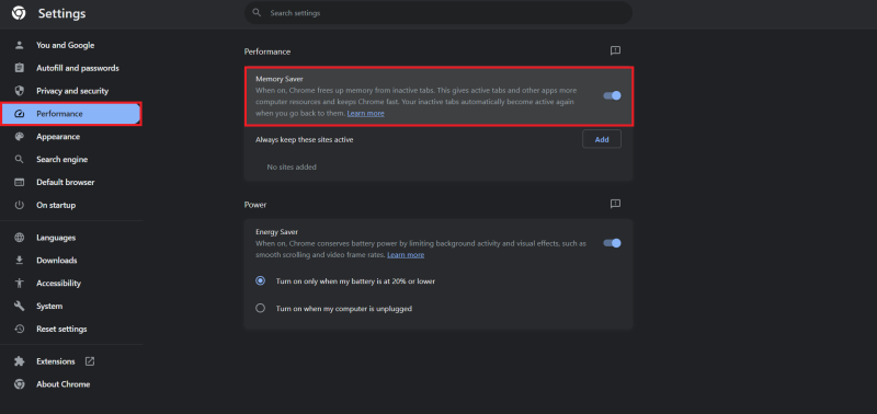 Performance گوگل کروم