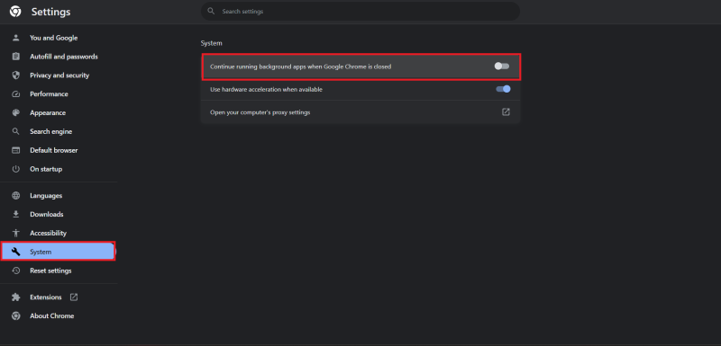 System گوگل کروم
