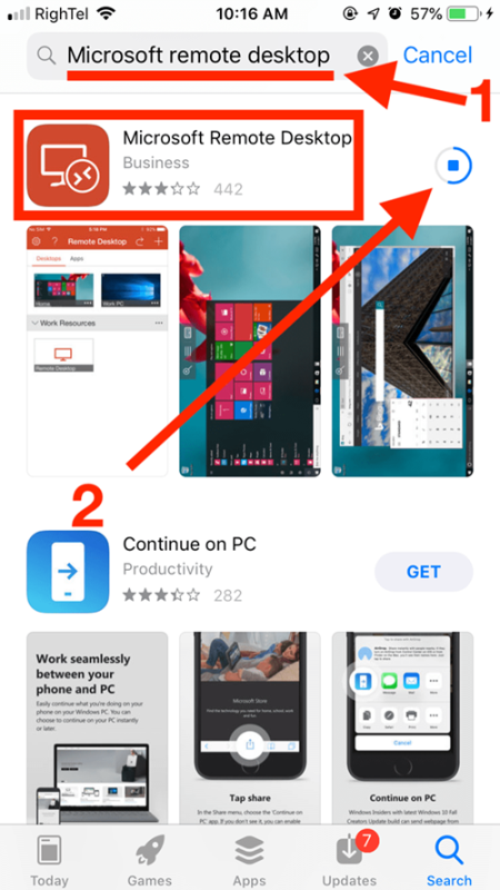 مرحله 1: Mircosoft Remote Desktop را از App Store نصب کنید