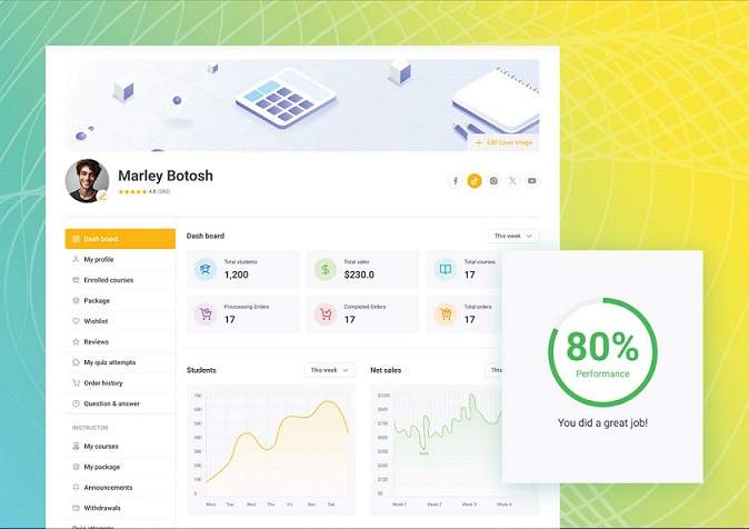 بخش ابزارهای LearnPress برای مدیریت اطلاعات دوره‌ها و کاربرانی که در آن ثبت‌نام کرده‌اند